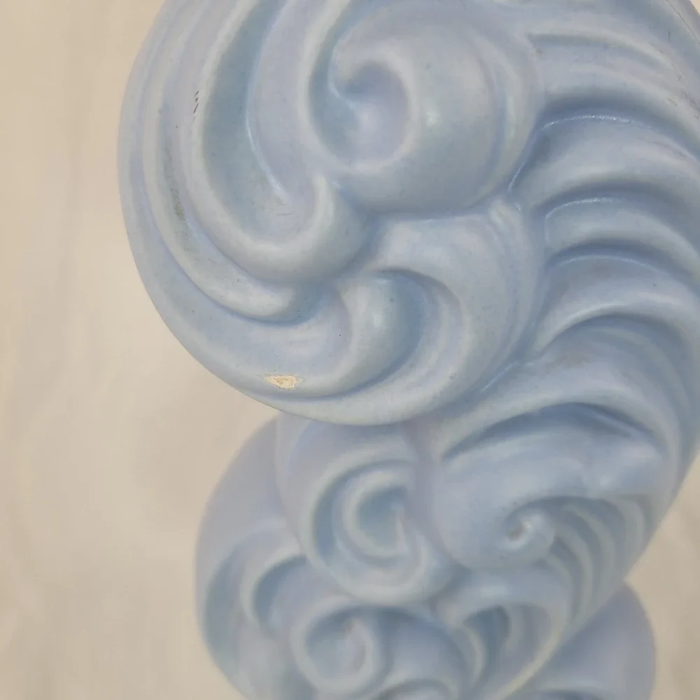 Vintage Haeger USA Pottery Blue Art Deco Wave Scroll Vase Mid Century Modern